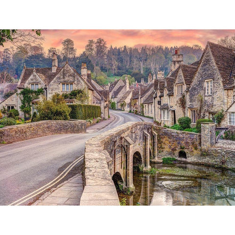 Stone cottages-Castle Combe Black Modern Wood Framed Art Print by Frank, Assaf