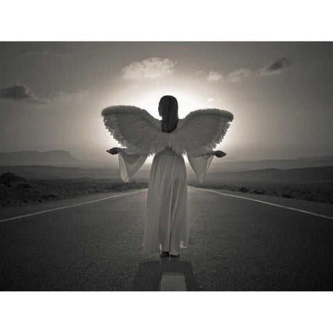 FTBR 1699 Road Angel Black Modern Wood Framed Art Print with Double Matting by Frank, Assaf