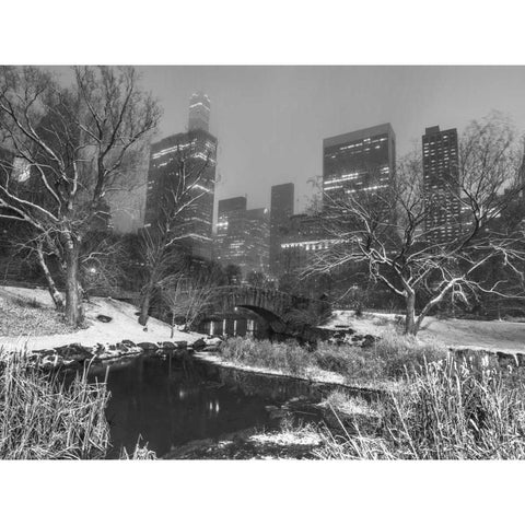 Gapstow Bridge, Central park with Manhattan skyline, New York Black Modern Wood Framed Art Print with Double Matting by Frank, Assaf