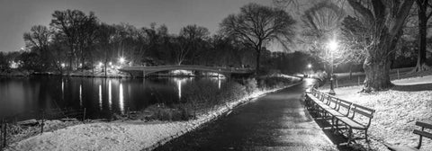 Path in cental park at night, winter, snow, New York. White Modern Wood Framed Art Print with Double Matting by Frank, Assaf