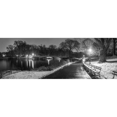 Path in cental park at night, winter, snow, New York. Gold Ornate Wood Framed Art Print with Double Matting by Frank, Assaf