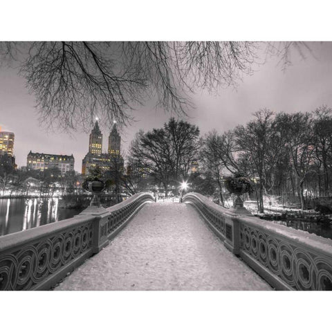 Central park Bow Bridge with Manhattan skyline, New York Black Modern Wood Framed Art Print with Double Matting by Frank, Assaf