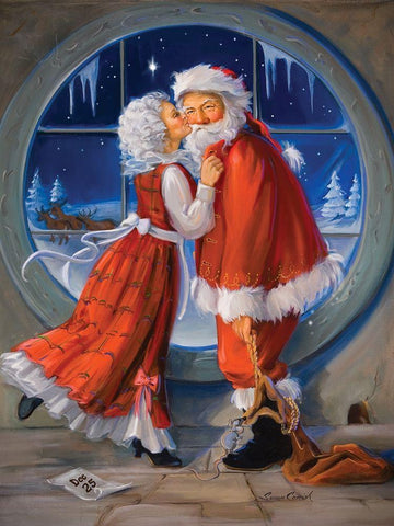 Mrs. Claus Kiss White Modern Wood Framed Art Print with Double Matting by Comish, Susan