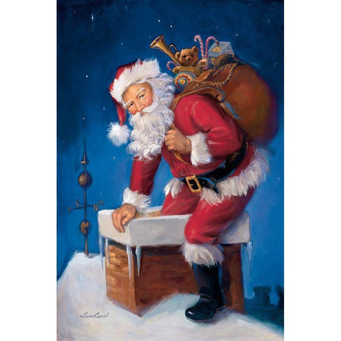 Here Comes Santa Gold Ornate Wood Framed Art Print with Double Matting by Comish, Susan