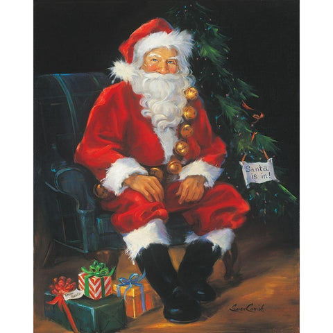 Santa Is In Black Modern Wood Framed Art Print with Double Matting by Comish, Susan