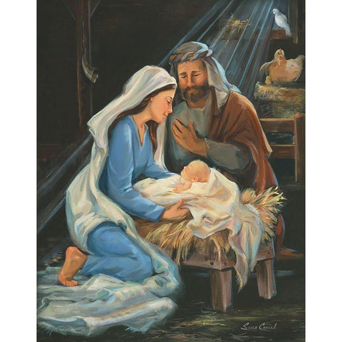 Birth Of Christ Gold Ornate Wood Framed Art Print with Double Matting by Comish, Susan