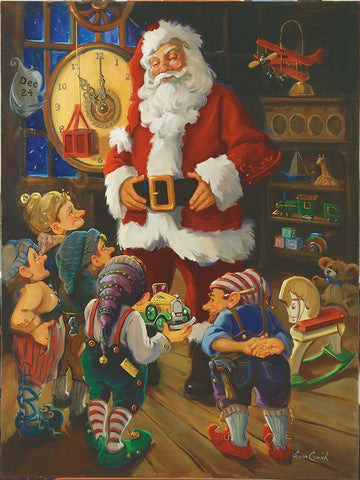 Santas Toy Shop Black Ornate Wood Framed Art Print with Double Matting by Comish, Susan