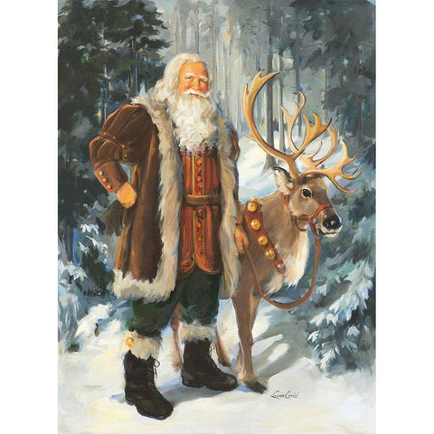 Woodland Santa Gold Ornate Wood Framed Art Print with Double Matting by Comish, Susan