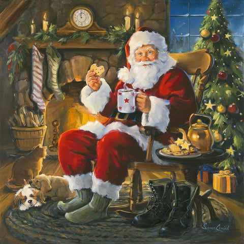 Santa Cookie Break Black Modern Wood Framed Art Print with Double Matting by Comish, Susan