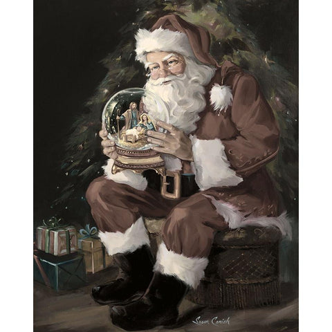 Santa Snow Globe Recolored  Gold Ornate Wood Framed Art Print with Double Matting by Comish, Susan