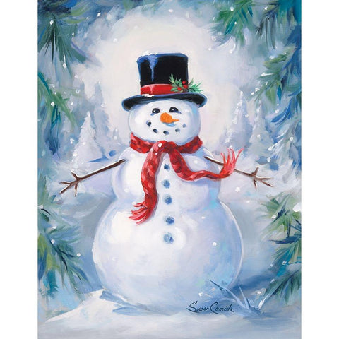 A Frosty Snowman Gold Ornate Wood Framed Art Print with Double Matting by Comish, Susan