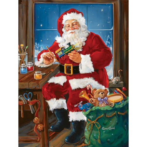 Santas Workshop Gold Ornate Wood Framed Art Print with Double Matting by Comish, Susan