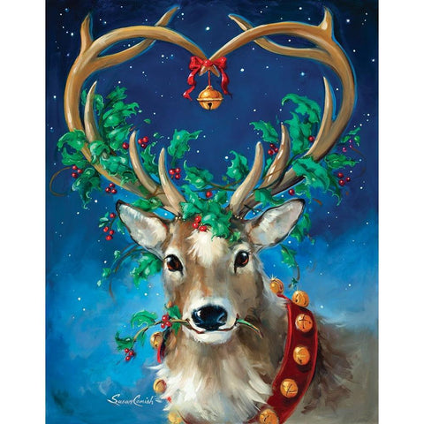 Santas Reindeer White Modern Wood Framed Art Print by Comish, Susan