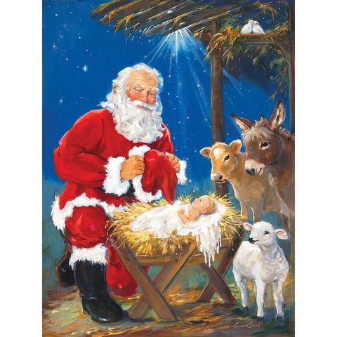 Nativity Santa Black Modern Wood Framed Art Print with Double Matting by Comish, Susan