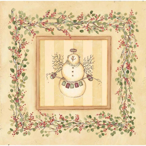 Angel Snowman Gold Ornate Wood Framed Art Print with Double Matting by Marrott, Stephanie