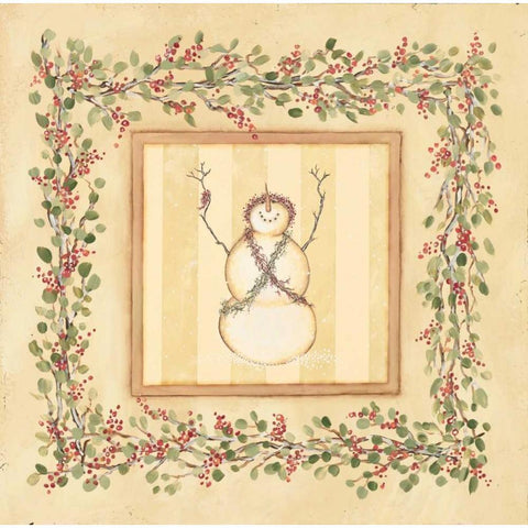 Priaising Snowman Gold Ornate Wood Framed Art Print with Double Matting by Marrott, Stephanie