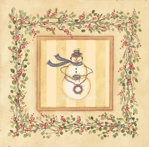 Snowman with Nest Black Ornate Wood Framed Art Print with Double Matting by Marrott, Stephanie