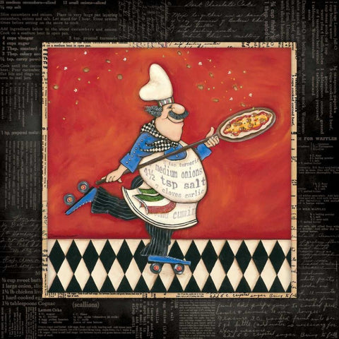 Roller Pizza Chef Black Ornate Wood Framed Art Print with Double Matting by Marrott, Stephanie