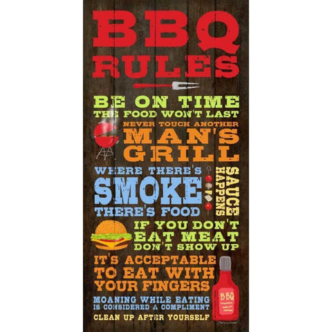 BBQ Rules Black Modern Wood Framed Art Print with Double Matting by Marrott, Stephanie