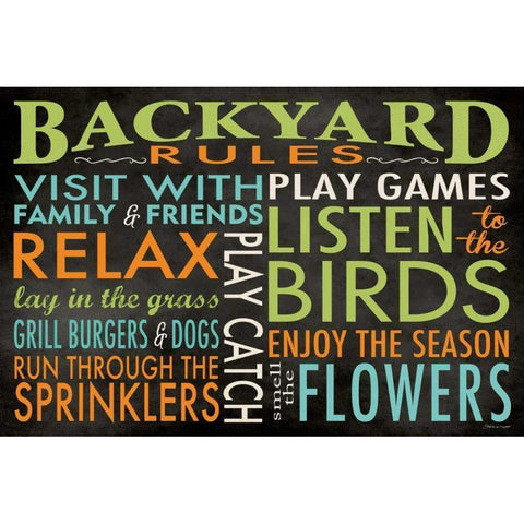 Backyard Rules Gold Ornate Wood Framed Art Print with Double Matting by Marrott, Stephanie