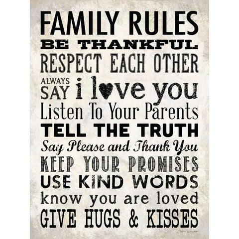 Family Rules - Cream Gold Ornate Wood Framed Art Print with Double Matting by Marrott, Stephanie