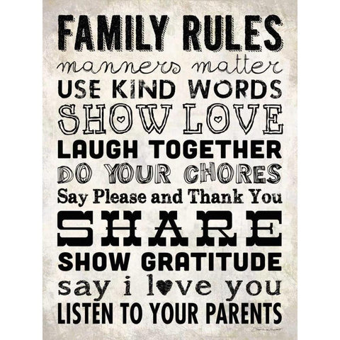 Family Rules - Cream II Black Modern Wood Framed Art Print with Double Matting by Marrott, Stephanie