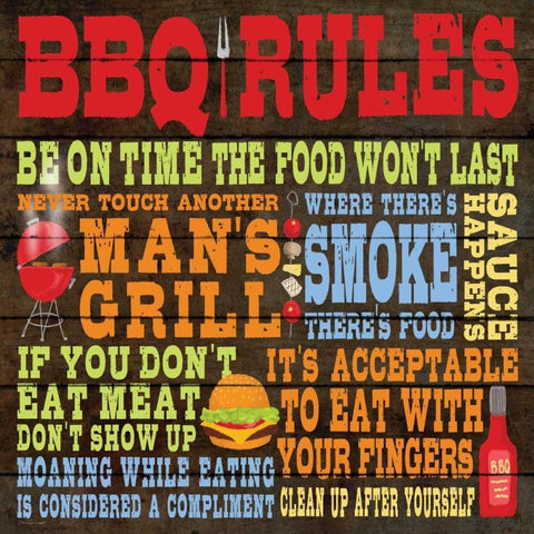 BBQ Rules White Modern Wood Framed Art Print with Double Matting by Marrott, Stephanie