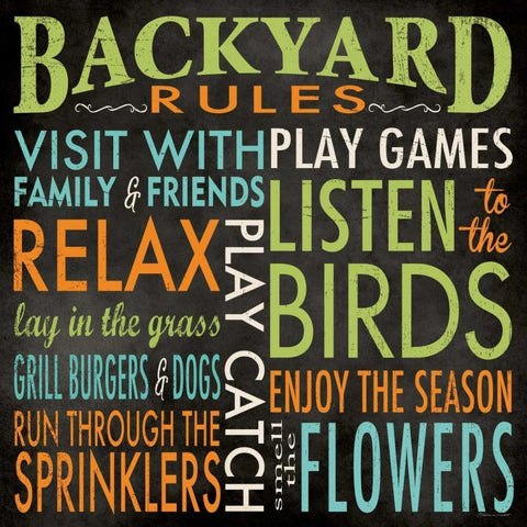 Backyard Rules Black Modern Wood Framed Art Print by Marrott, Stephanie