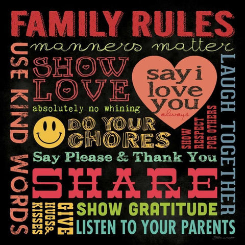 Family Rules I Black Ornate Wood Framed Art Print with Double Matting by Marrott, Stephanie