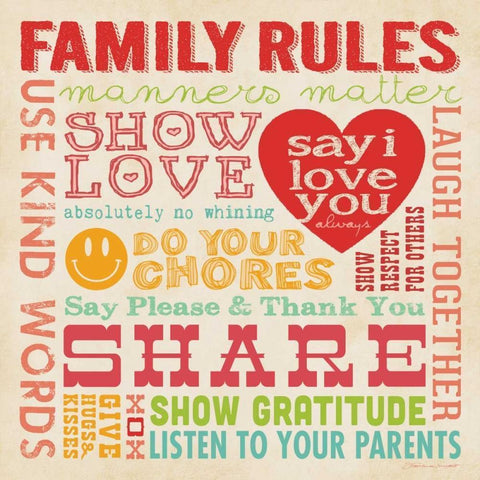 Family Rules III White Modern Wood Framed Art Print with Double Matting by Marrott, Stephanie