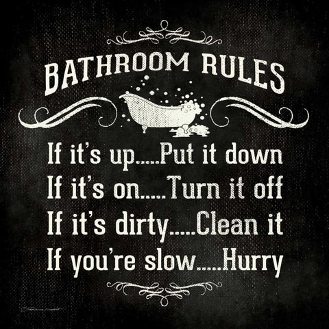 Bathroom Rules - Black Black Modern Wood Framed Art Print with Double Matting by Marrott, Stephanie