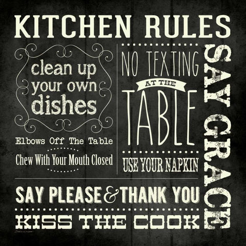 Kitchen Rules - Black Square Black Modern Wood Framed Art Print with Double Matting by Marrott, Stephanie