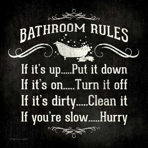 Bath Rules I Black Ornate Wood Framed Art Print with Double Matting by Marrott, Stephanie