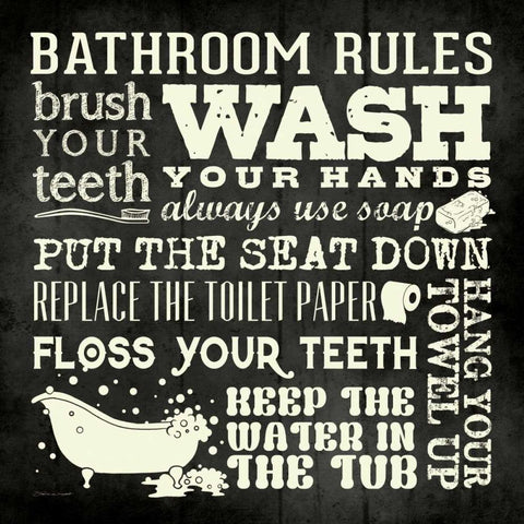 Bath Rules II White Modern Wood Framed Art Print with Double Matting by Marrott, Stephanie