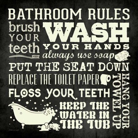 Bath Rules II Black Ornate Wood Framed Art Print with Double Matting by Marrott, Stephanie