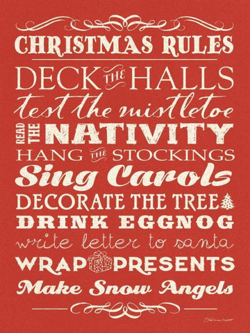 Christmas Rules I Black Ornate Wood Framed Art Print with Double Matting by Marrott, Stephanie