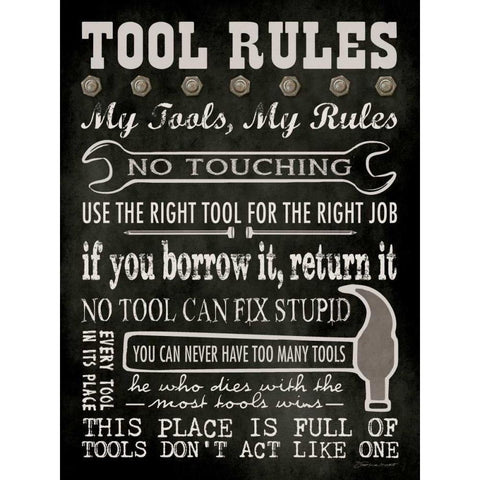 Tool Rules - Black White Modern Wood Framed Art Print by Marrott, Stephanie