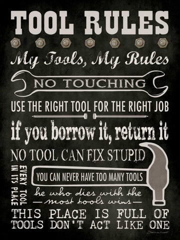 Tool Rules - Black Black Ornate Wood Framed Art Print with Double Matting by Marrott, Stephanie