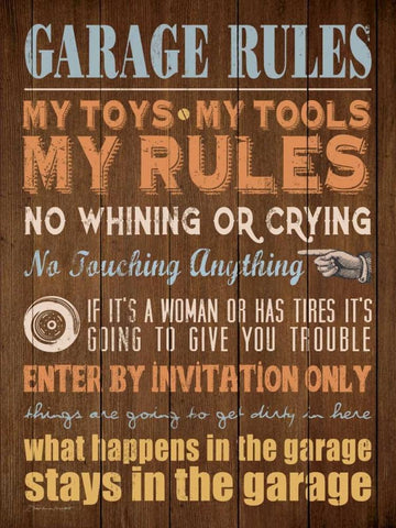 Garage Rules White Modern Wood Framed Art Print with Double Matting by Marrott, Stephanie