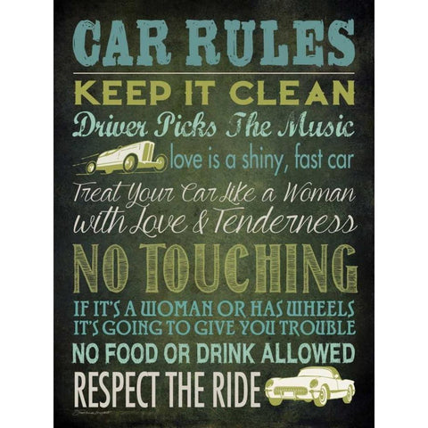 Car Rules Gold Ornate Wood Framed Art Print with Double Matting by Marrott, Stephanie