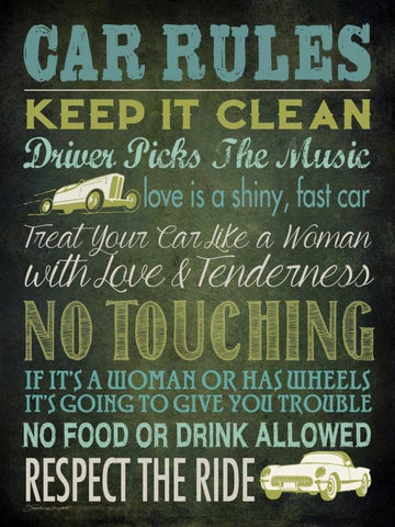 Car Rules White Modern Wood Framed Art Print with Double Matting by Marrott, Stephanie