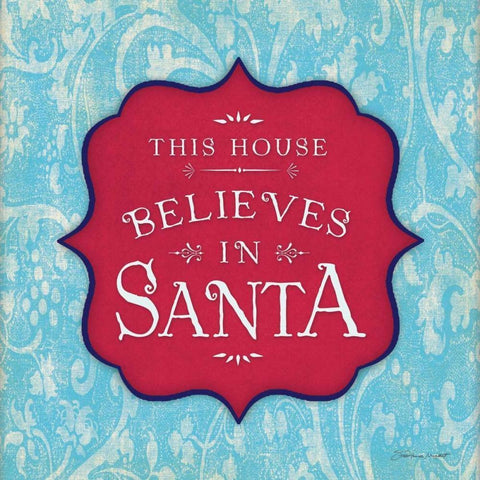 Believe in Santa - Aqua White Modern Wood Framed Art Print with Double Matting by Marrott, Stephanie