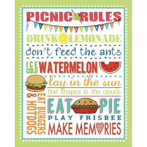 Picnic Rules Black Modern Wood Framed Art Print with Double Matting by Marrott, Stephanie