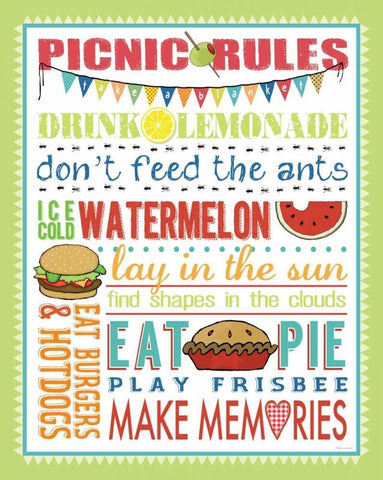 Picnic Rules Black Ornate Wood Framed Art Print with Double Matting by Marrott, Stephanie