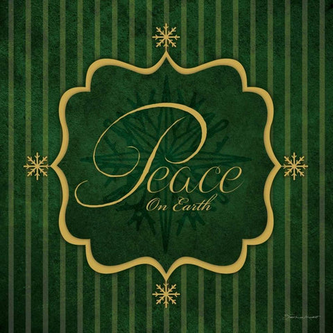 Peace - Green and Gold Black Ornate Wood Framed Art Print with Double Matting by Marrott, Stephanie