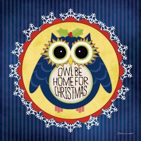 Owl Holiday II White Modern Wood Framed Art Print with Double Matting by Marrott, Stephanie