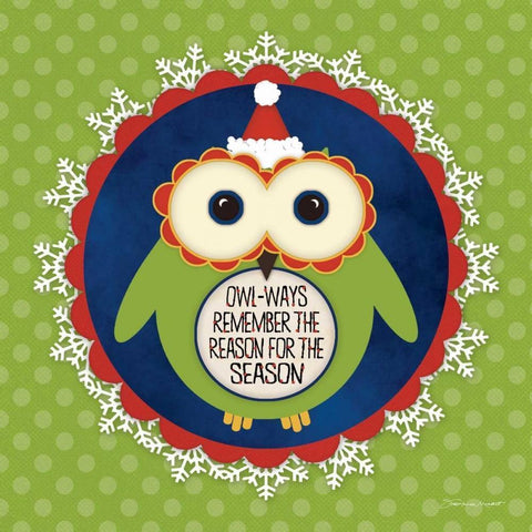 Owl Holiday IV White Modern Wood Framed Art Print with Double Matting by Marrott, Stephanie