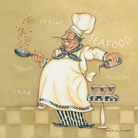 Seafood Chef White Modern Wood Framed Art Print with Double Matting by Marrott, Stephanie