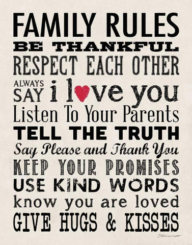 Family Rules White Modern Wood Framed Art Print with Double Matting by Marrott, Stephanie