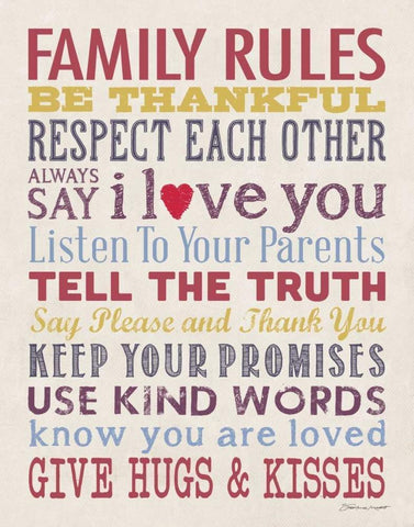 Family Rules Black Ornate Wood Framed Art Print with Double Matting by Marrott, Stephanie